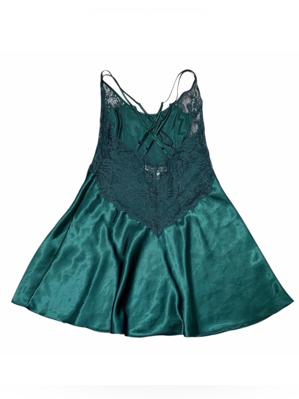 Vintage 90s Victoria's‎ Secret Emerald Green Satin & Lace Chemise Dress | Size S